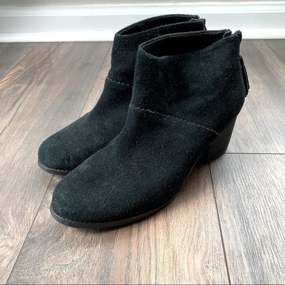 Toms Leila Suede Heeled Black Boots - Picture 1 of 7